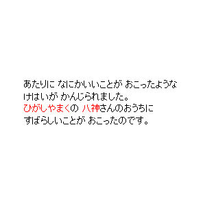 P4 あたりに　なにかいいことが　おこったような　けはいが　かんじられました。