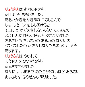 P12 「主人公」は　あおのドアを　あけようと　おもいました。